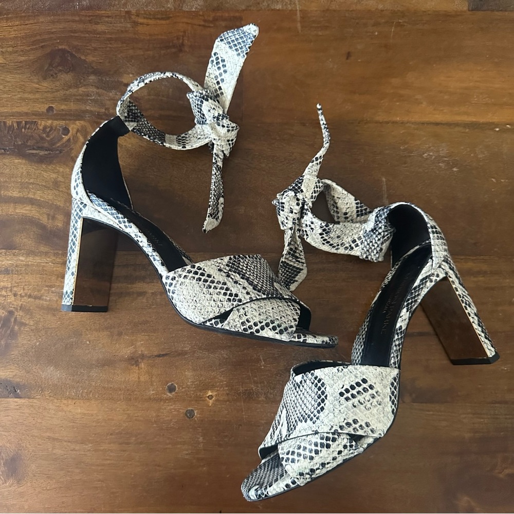 Marion Parke Bella Python Snake-Print Ankle Tie Heeled Sandals‎ 39.5